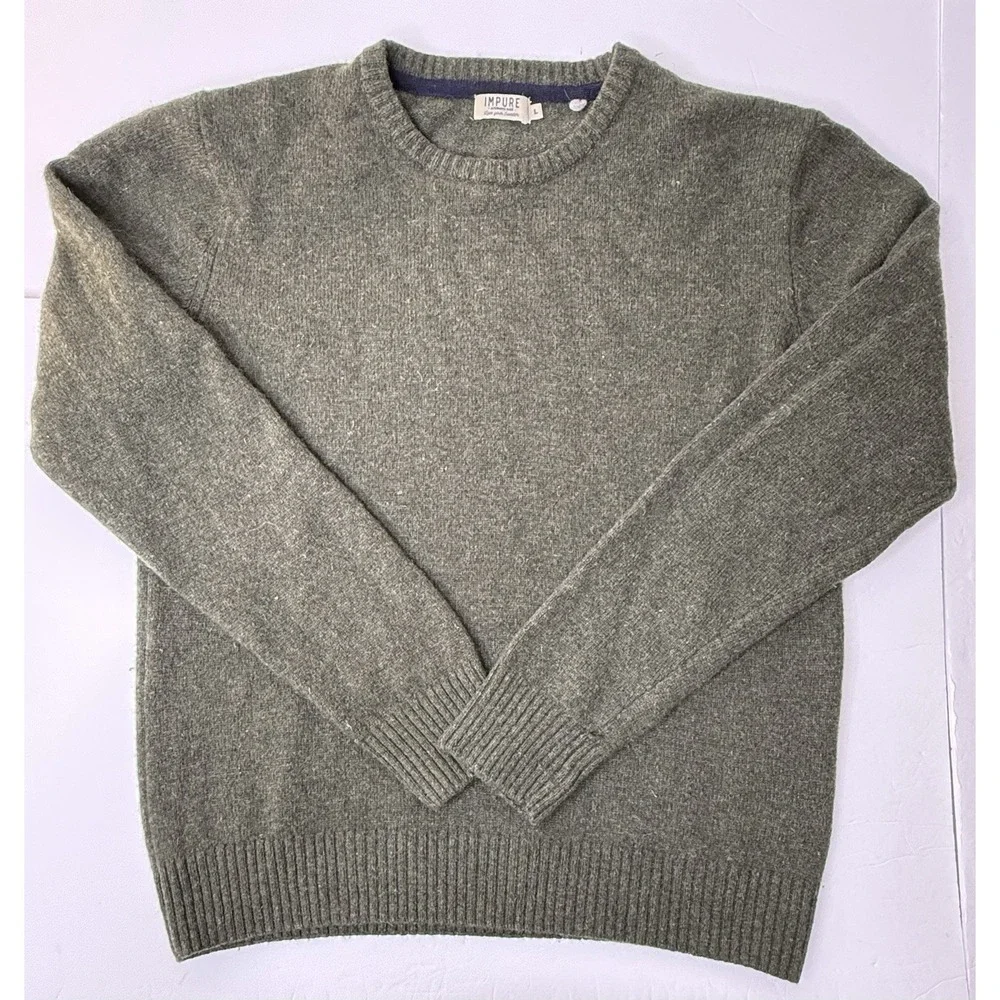 IMPURE Sweater Men's Size Large Olive‎ Green Wool Blend Preppy Hipster Workwear